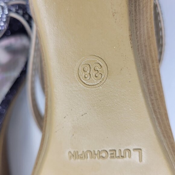 SIZE 7 Silver Glitter Grey Tone Wedge Sandals Low Heels Flats Open Toe NEW - Picture 11 of 12